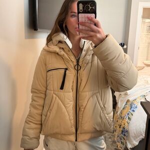 Avec Les Filles Beige Hooded Puffer Jacket